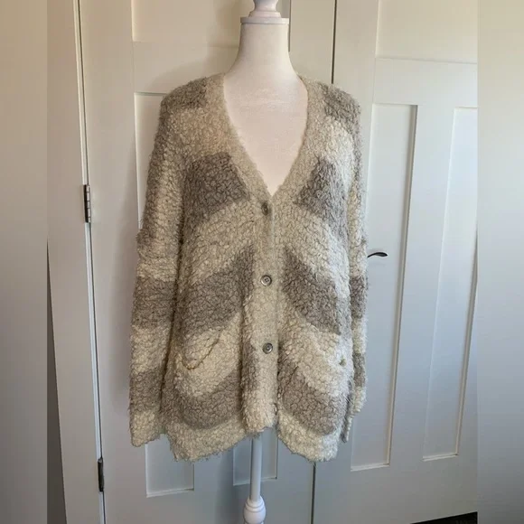 Free People Marshmallow Sweater Cardigan Ivory/Grey Size XS - Picture 7 of 14